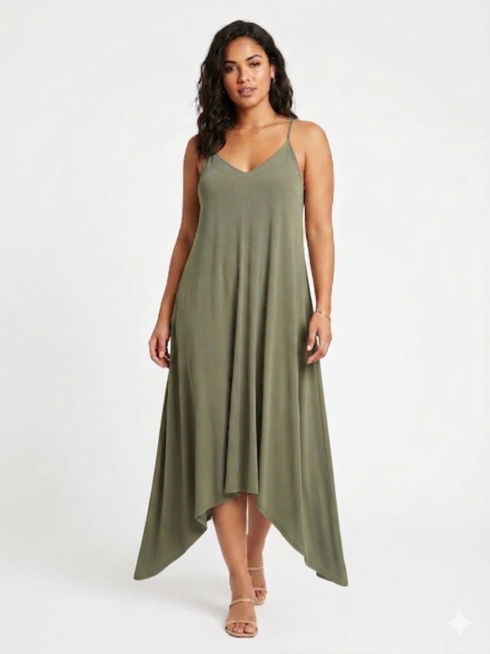 Joie Olive Green Asymmetrical Handkerchief-Hem Maxi Dress 72% Modal 28% Polieste
